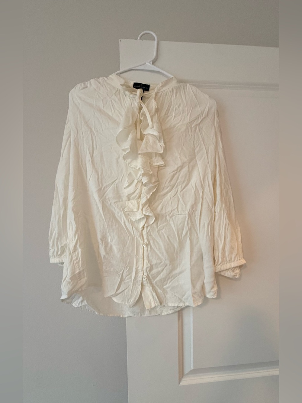 Ralph Lauren Ivory Ruffle Front Blouse - Picture 3 of 9